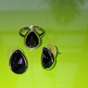 Elegant Purple Teardrop Jewelry Set With Earrings And Adjustable Ring Size